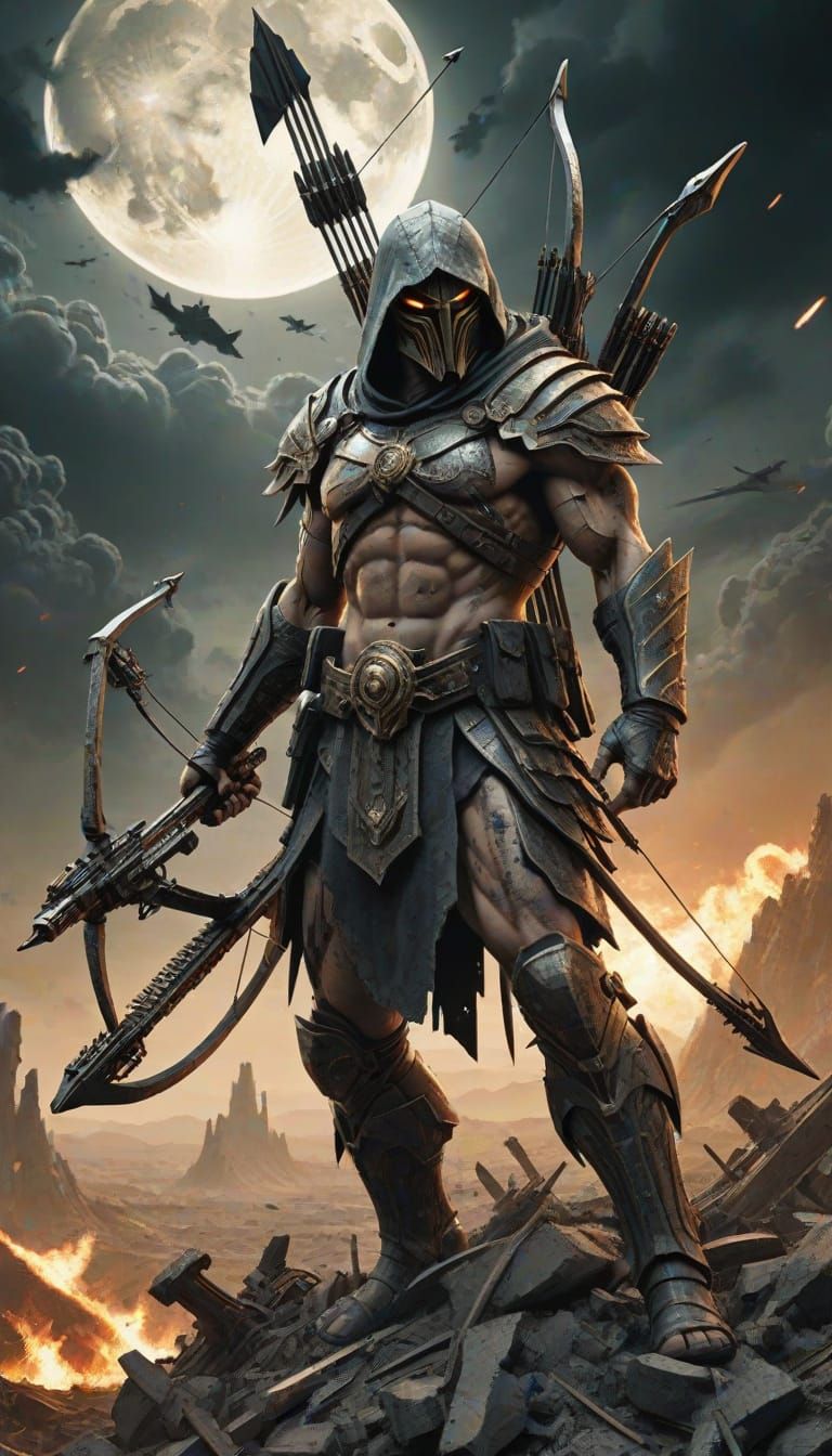 Vicious Post-Apocalyptic Battle with Crossbow in Ominous Moo...