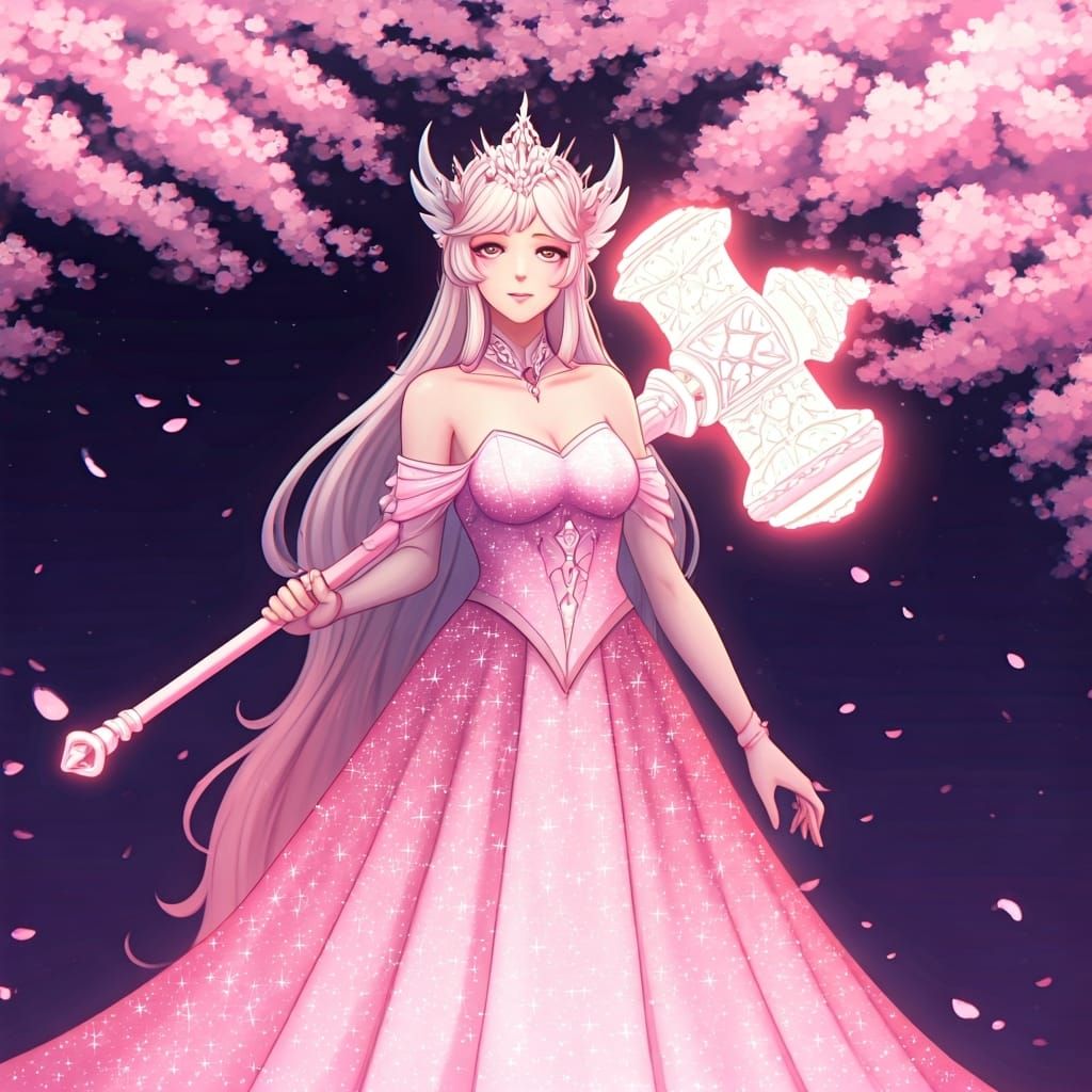 Celestial Maiden Under Blossoms: Anime-Style Digital Art