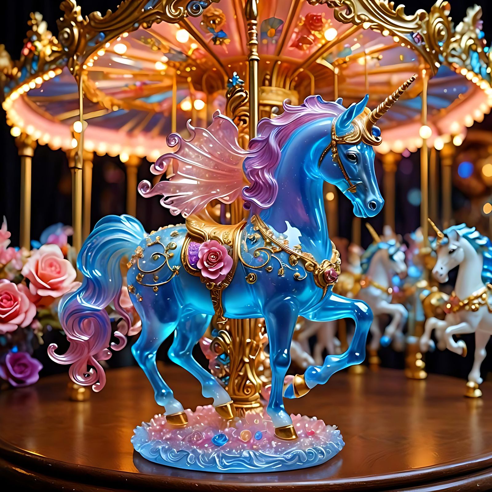 Enameled Glass Carousel Unicorn Figurine, Art Nouveau Style