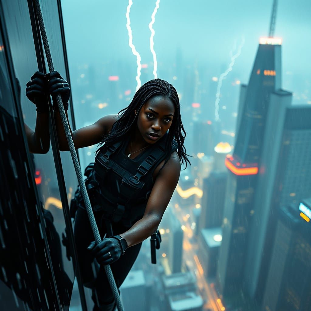 Futuristic Cityscape Action Scene with Tactical Gear