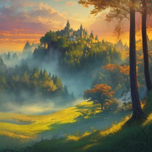 Floating Trees Over Serene Lake: Dreamy Digital Art