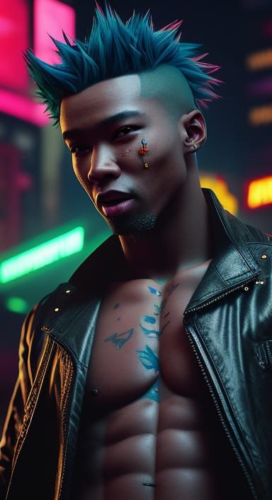 Cyberpunk Hero Stands Tall in Neon City