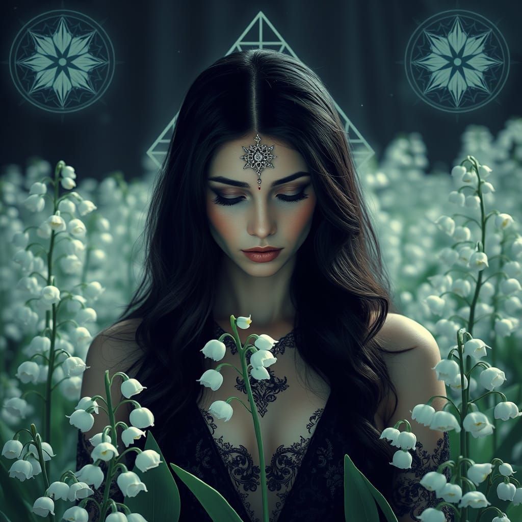 Ethereal Woman in Gothic Floral Sanctuary