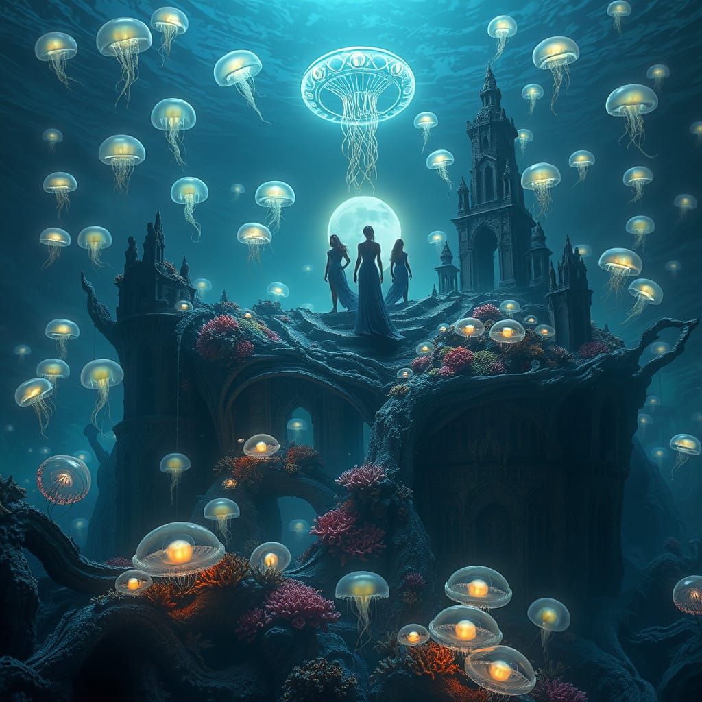 Ethereal Sea Deities Perform Under Glowing Jellyfish