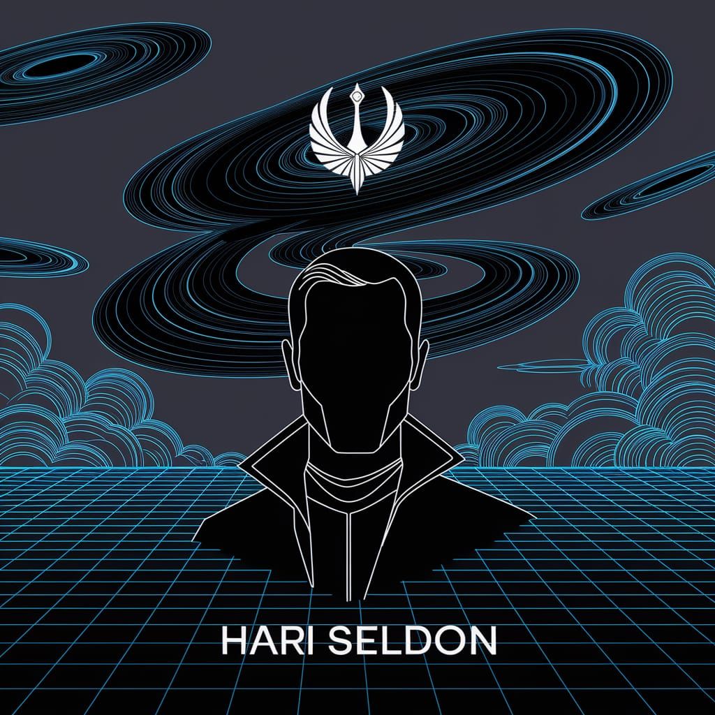 Sleek Hari Seldon in Geometric Grid Sci-Fi Art