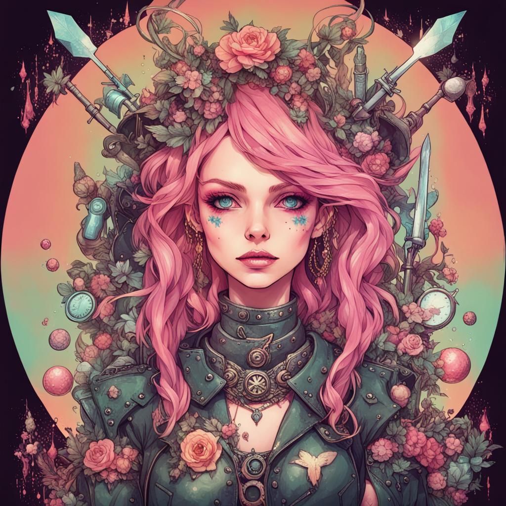 Fantasy Punk Character in Cyberpunk Style