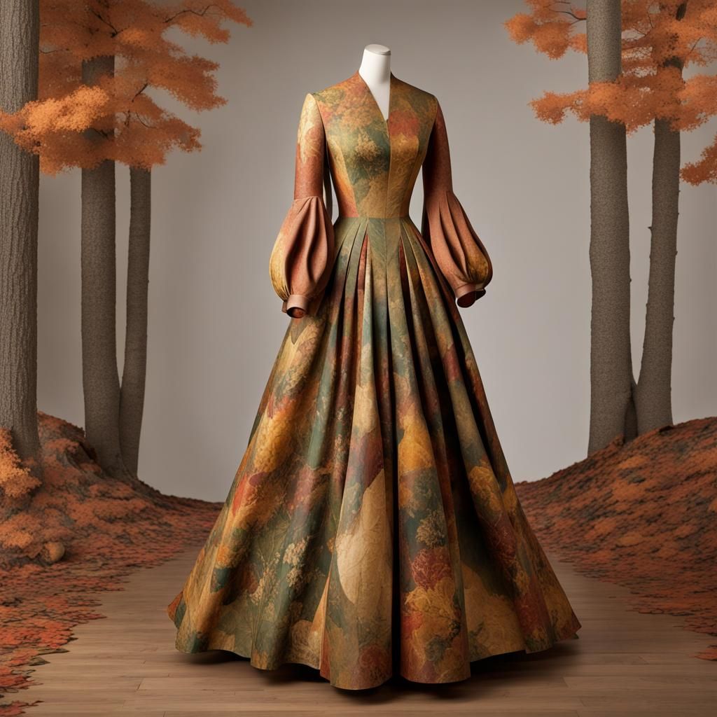 Fine Art Paper Collage Dress : 20th Century Tea Gown made with Rough Textured Paper : 3d shading  : Long Flowing Sleeves...