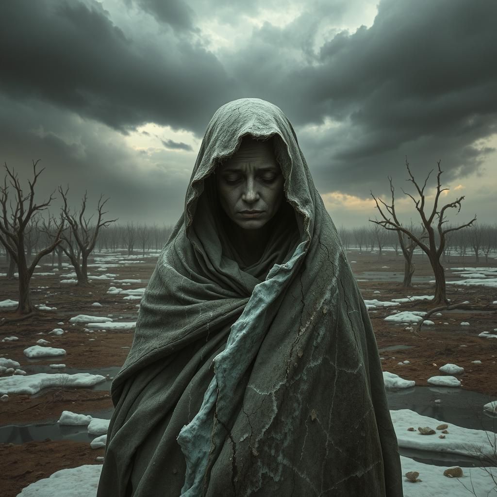 Distraught Mother Earth in Apocalyptic Wasteland