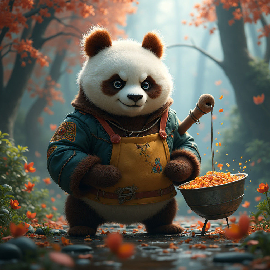 Ghibli Chef Panda in Detailed Matte Painting