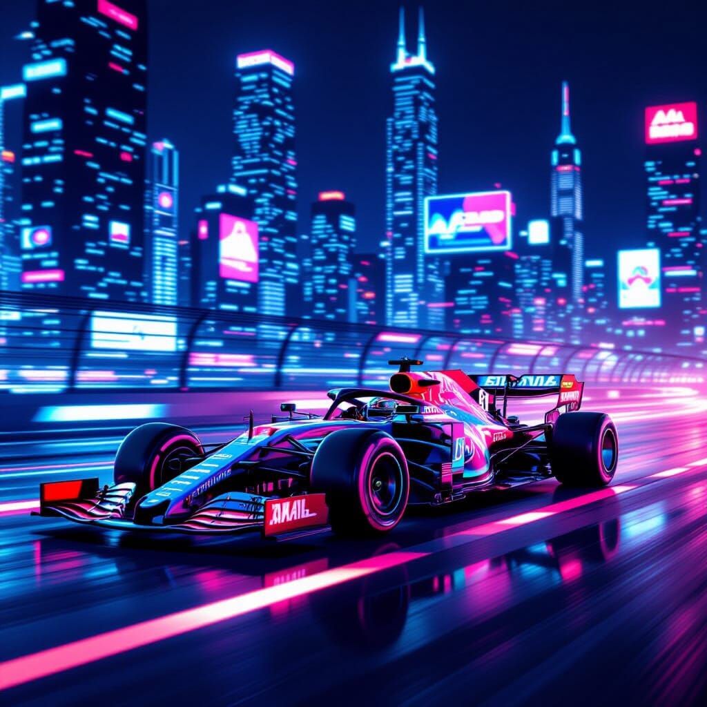 Futuristic F1 Car on Neon Track in Photorealistic Style