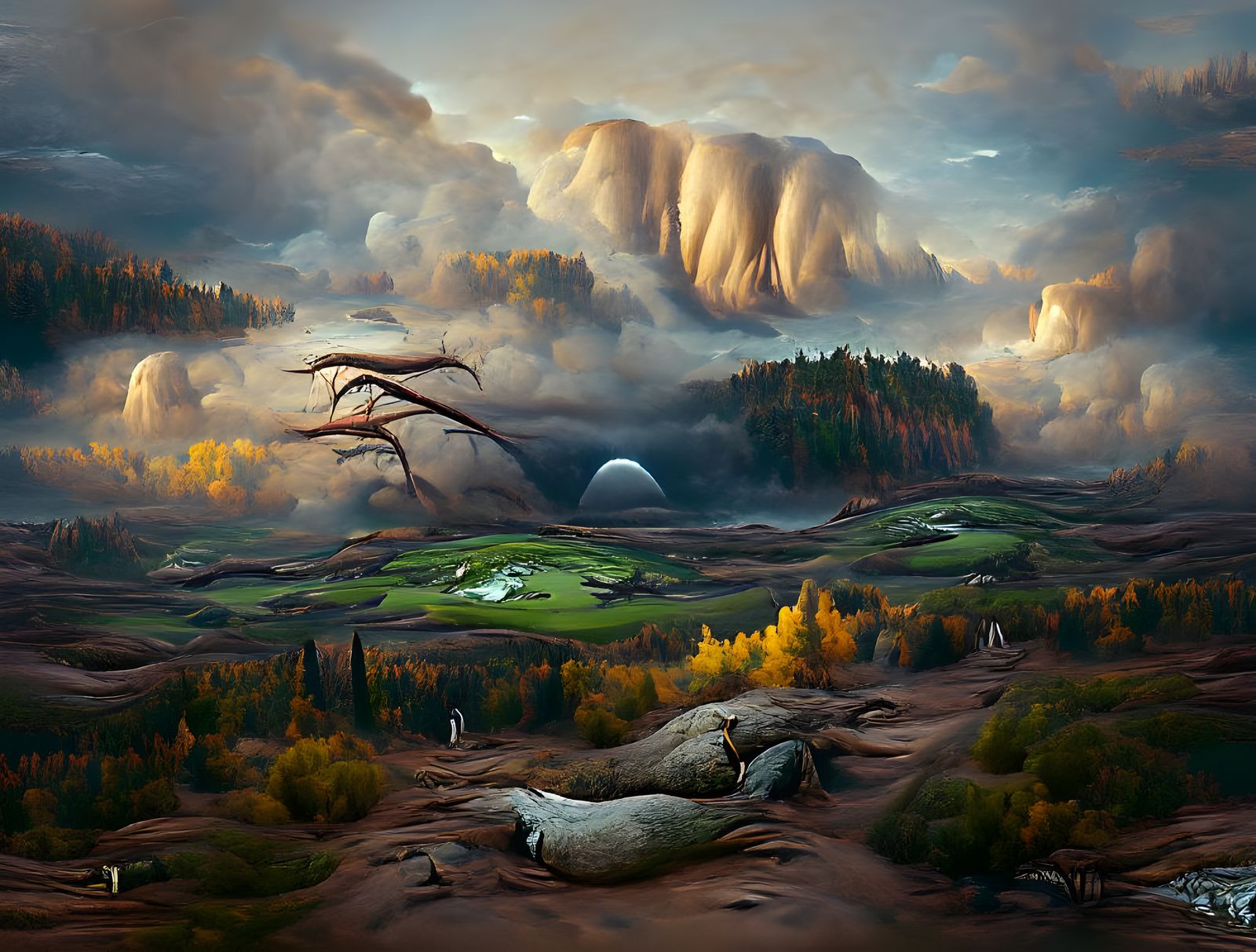 Stormy Badlands Landscape Photography in Style of Veduta