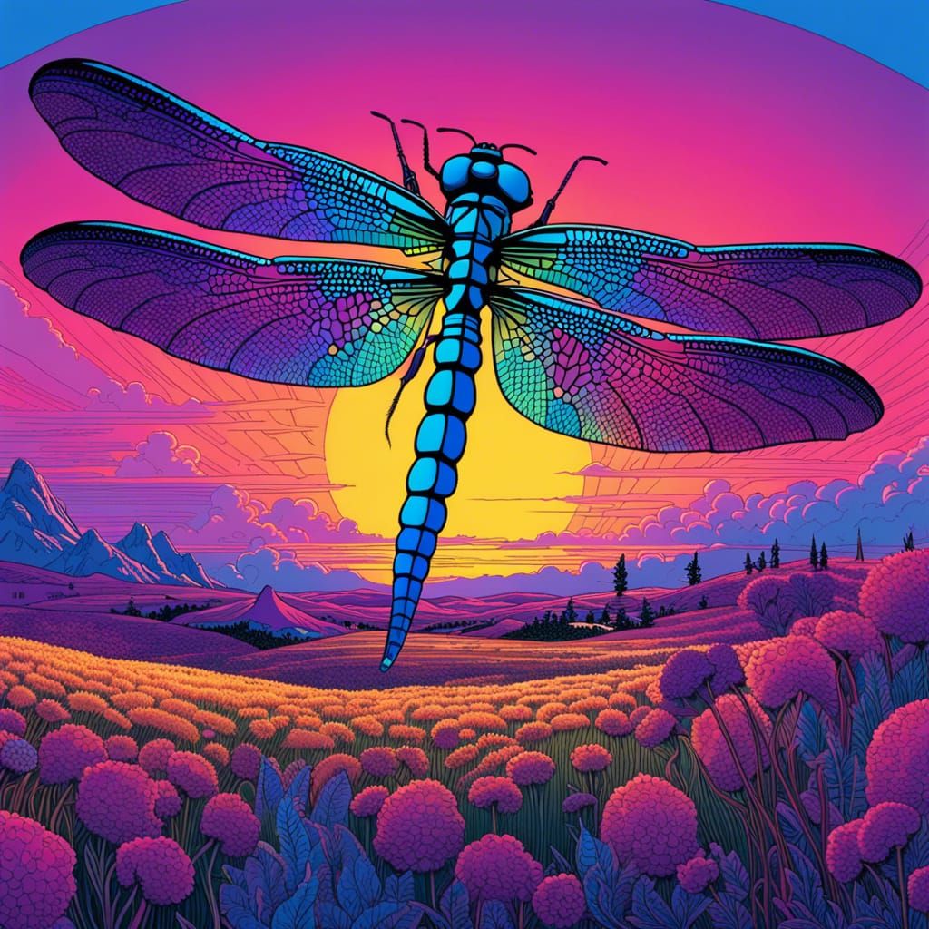 Dragonfly in Nucleotide Landscape: Moebius Art Style