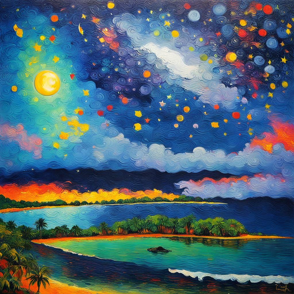 Tahitian Comet Shower in Gauguin Style