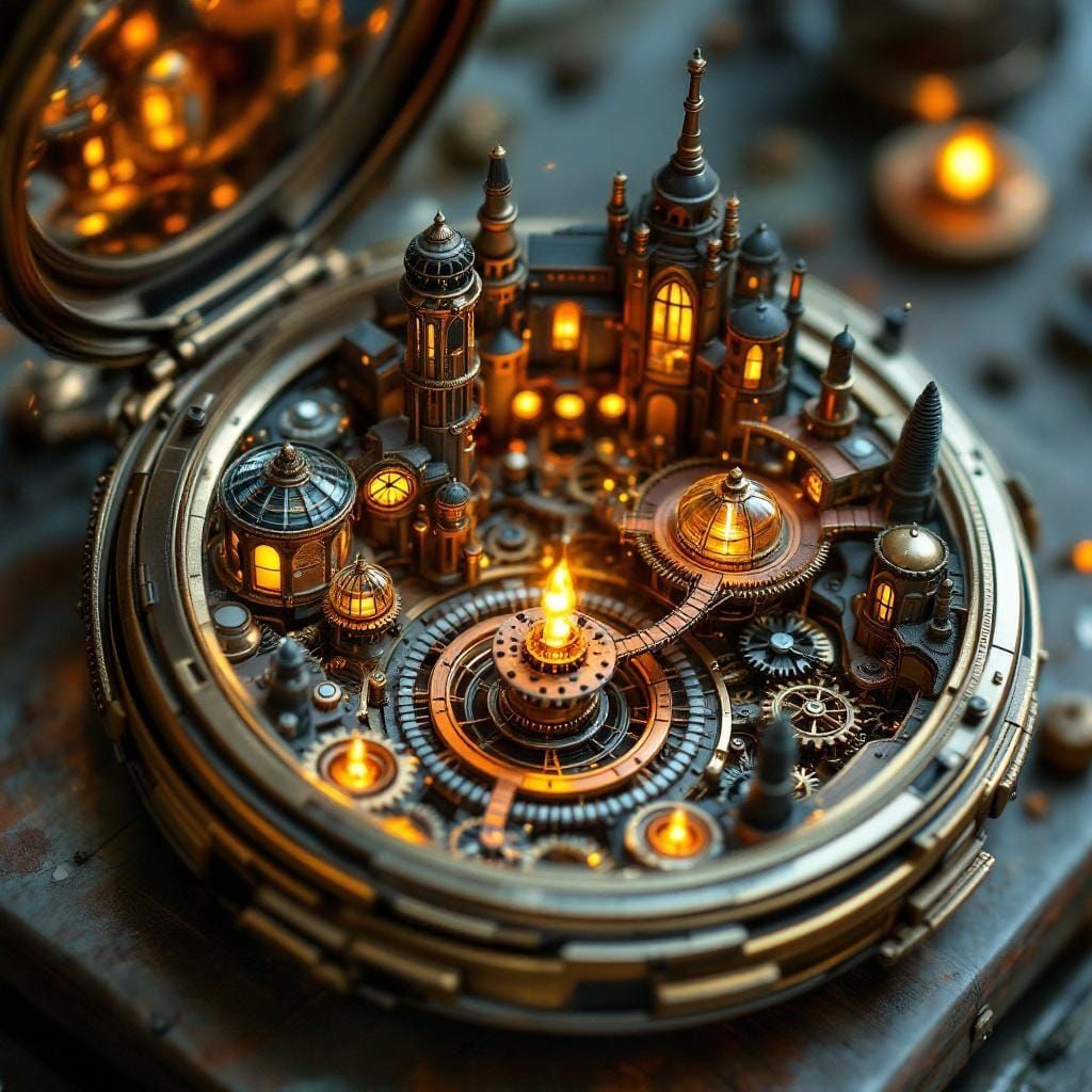 Steampunk City Inside a Vintage Pocket Watch