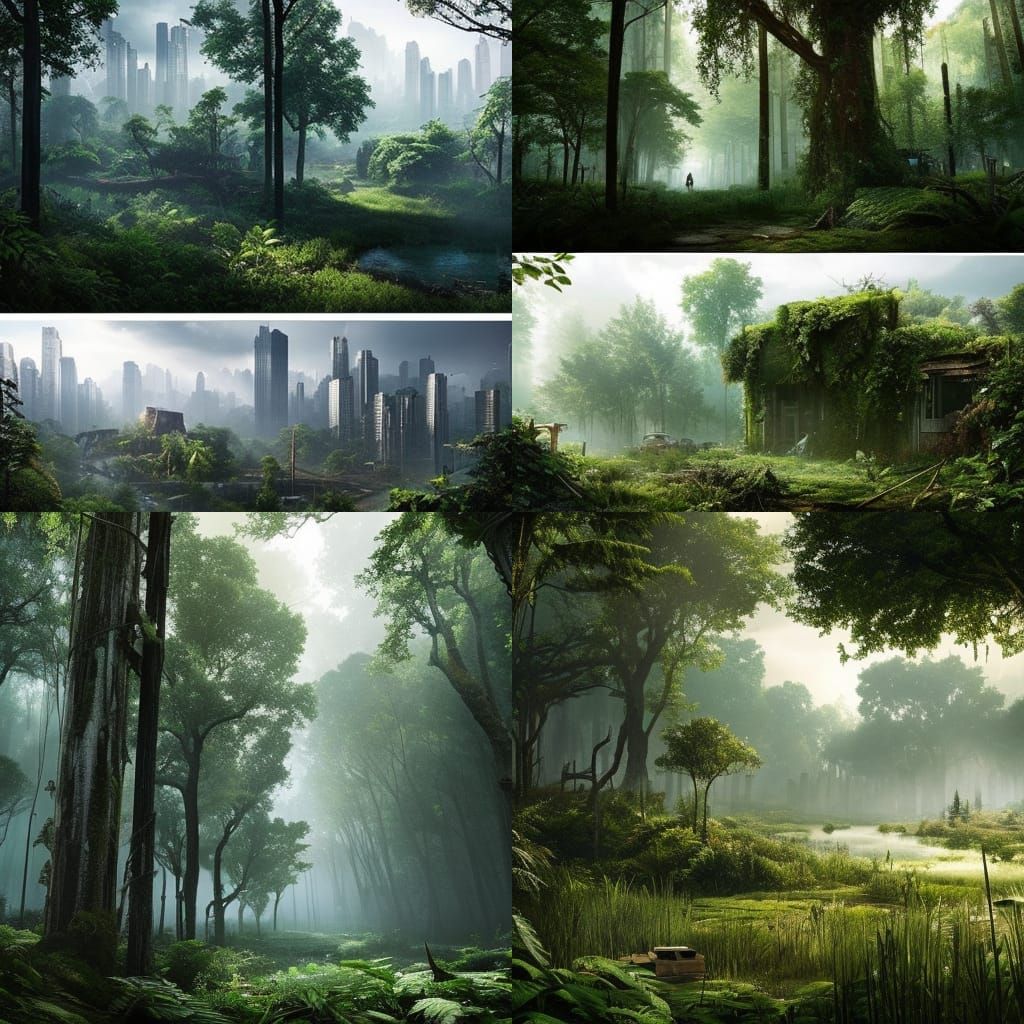 Nature Reclaims Overgrown City: Post-Apocalyptic Landscape