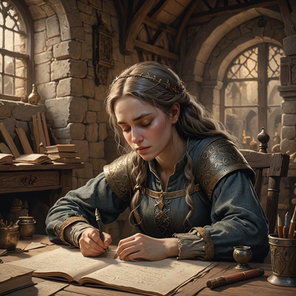 A young woman writing at her desk.