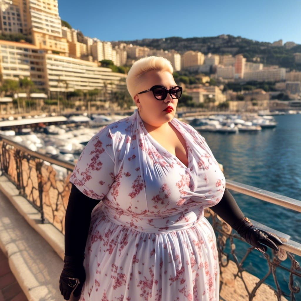 Plus-Size Woman in Monaco, Hyperrealistic Style