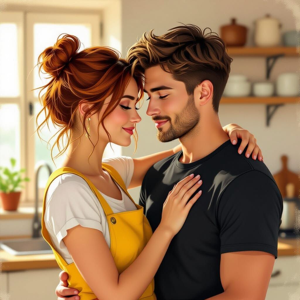 Intimate Kitchen Portrait in Impressionistic Oil Painting St...