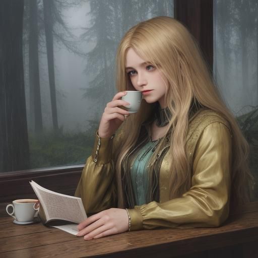 "Cynsidi's conceptual art: Cynsidi with long blonde hair, ho...