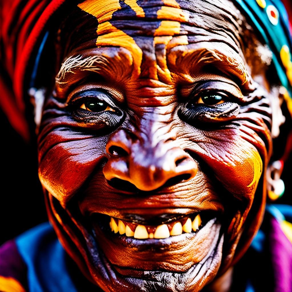 Vibrant Portrait of Smiling Woman with Face Paint
