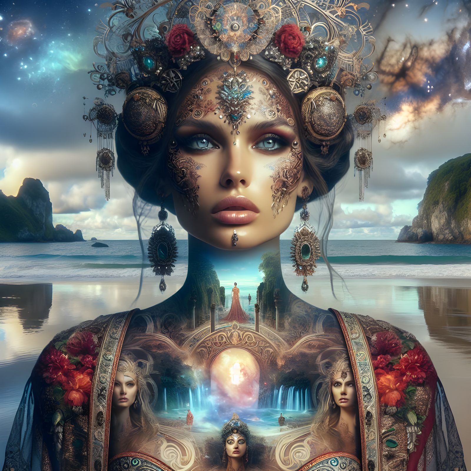 Surreal Goddesses in Baroque Fashion Unite on a Dreamy Beach