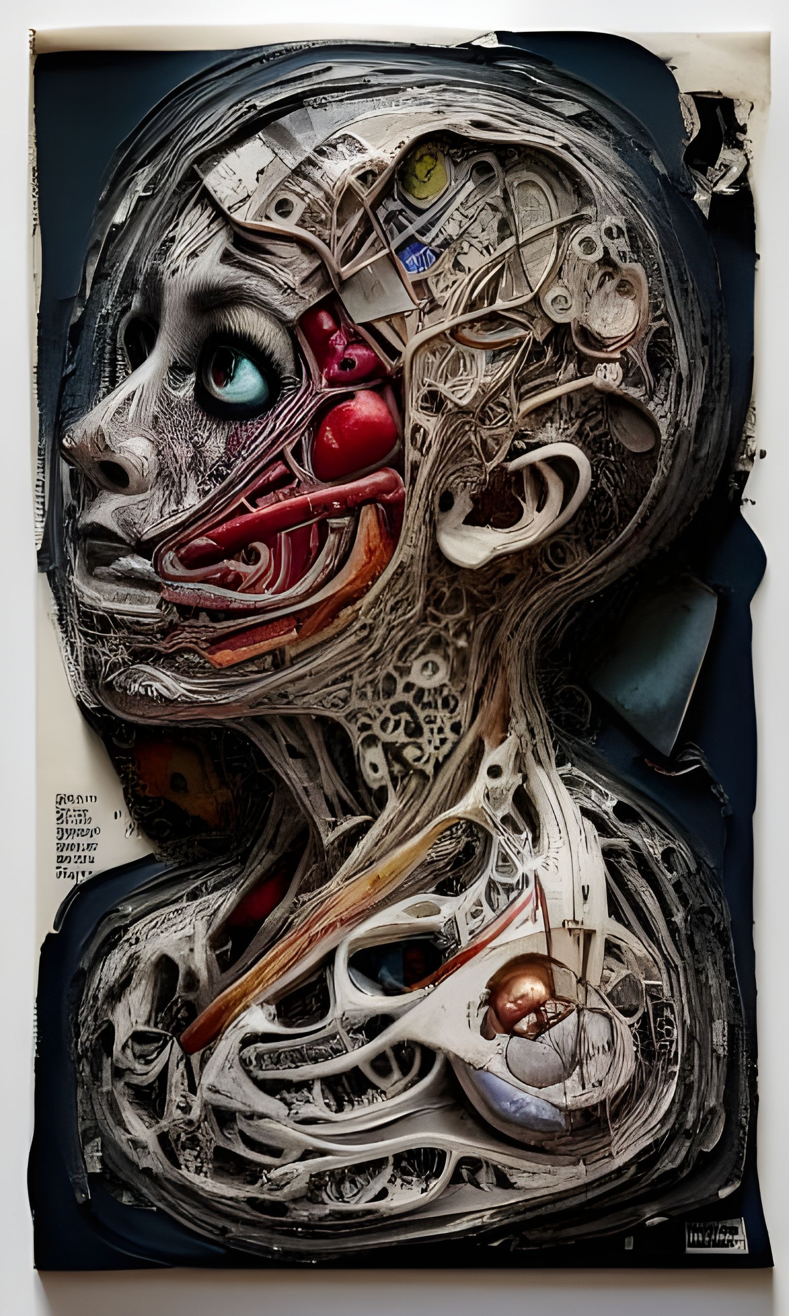 Intricate Anatomical Cross-Section as Encaustic Painting