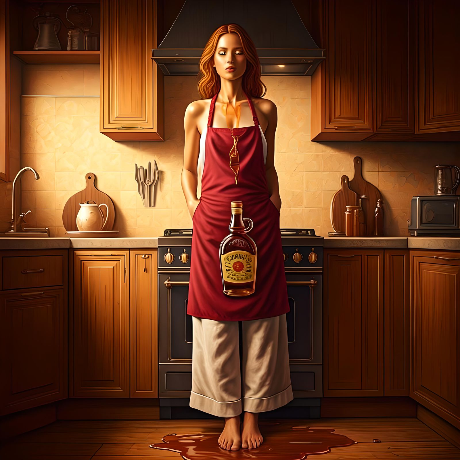 Sensual Woman Adorned with Maple Syrup: Photorealistic Image