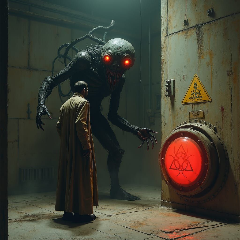 Demon tempting you to push red button