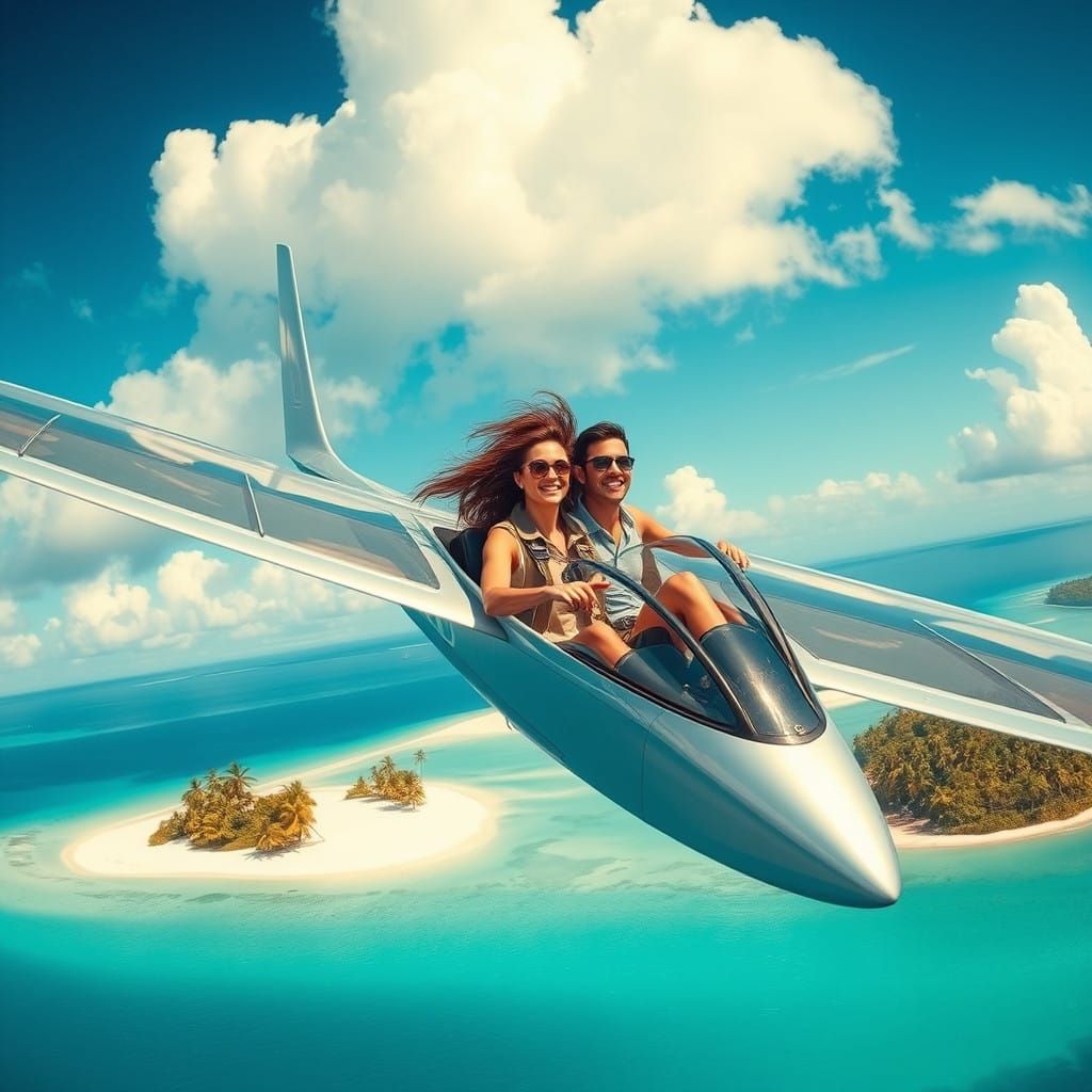 Couple Soars Over Tropical Island in Dreamy Aviation Scene