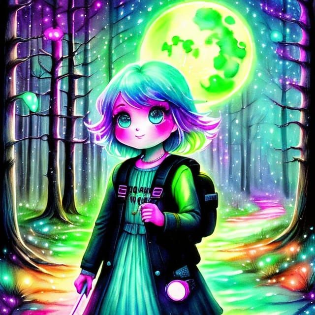 Child with Glow Sticks in Whimsical Watercolor Style