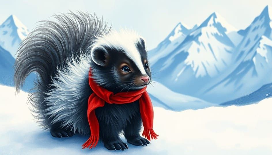 Surreal Skunk Embracing Winter Wonderland