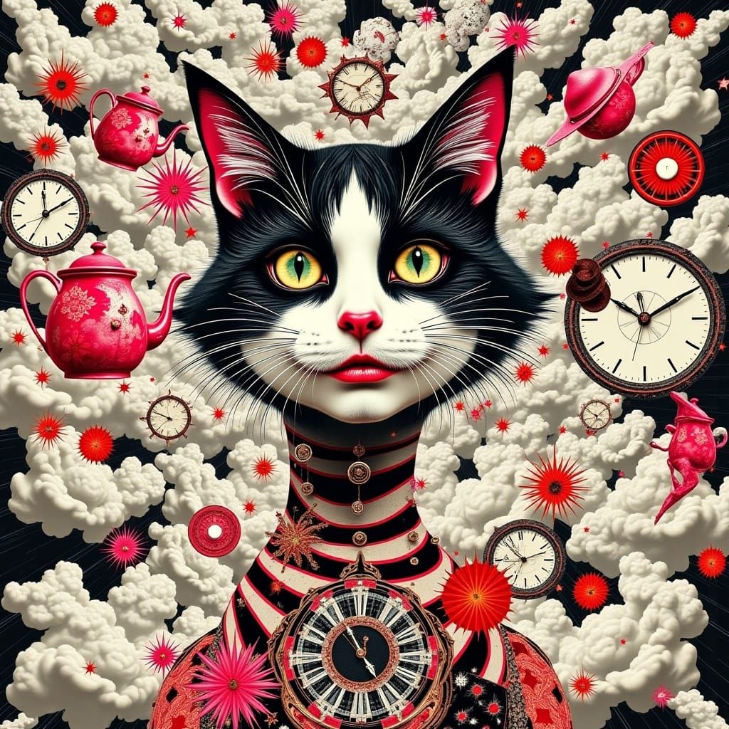 Colorful Dada Collage of Cheshire Cat