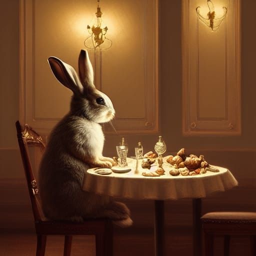 Cute Bunny Dining in Elegant Restaurant
