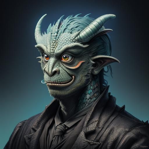 Anthropomorphic Dragon Portrait in Hyperrealistic 3D