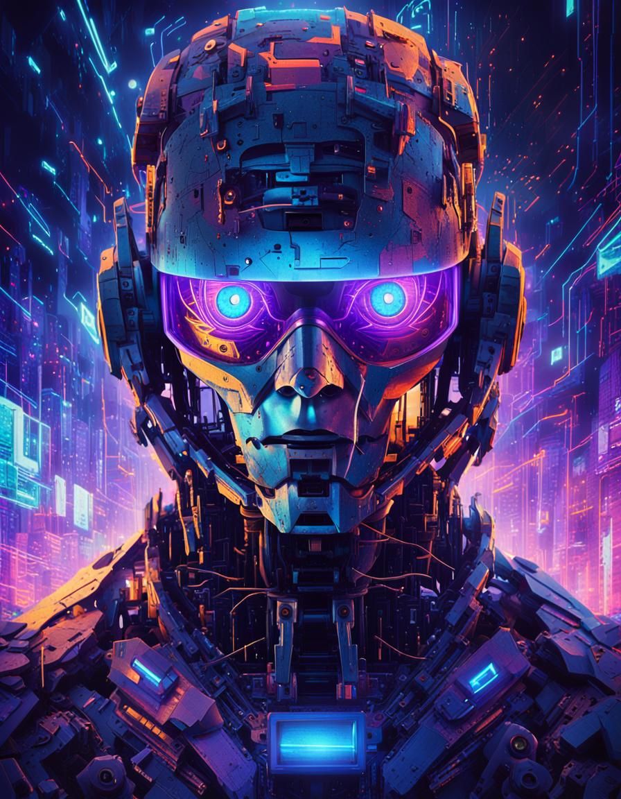 Cyberpunk Portrait with Glowing Robotic Eye