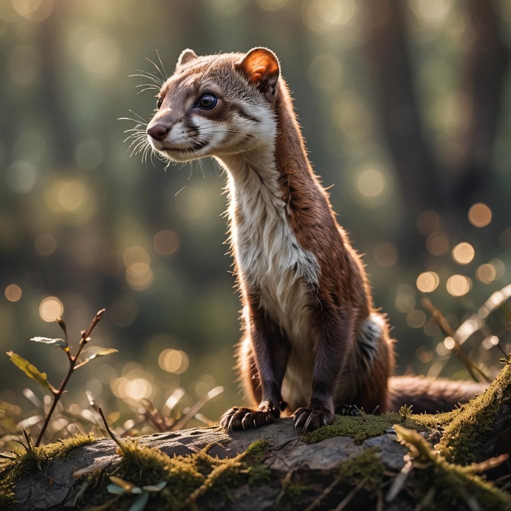 Weasel Portrait in Natural Light, Bokeh Effect