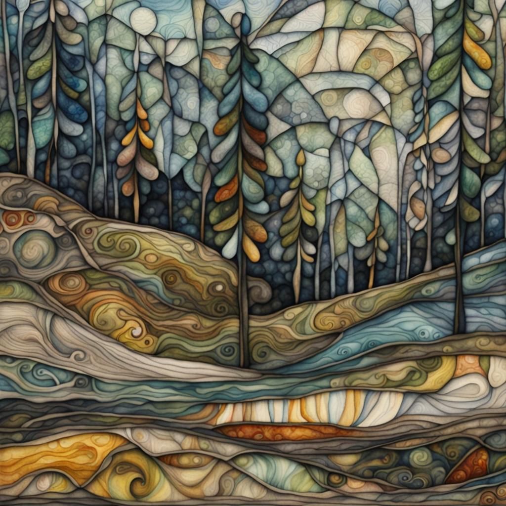 Translucent Watercolor with Marbled Art Brut Technique