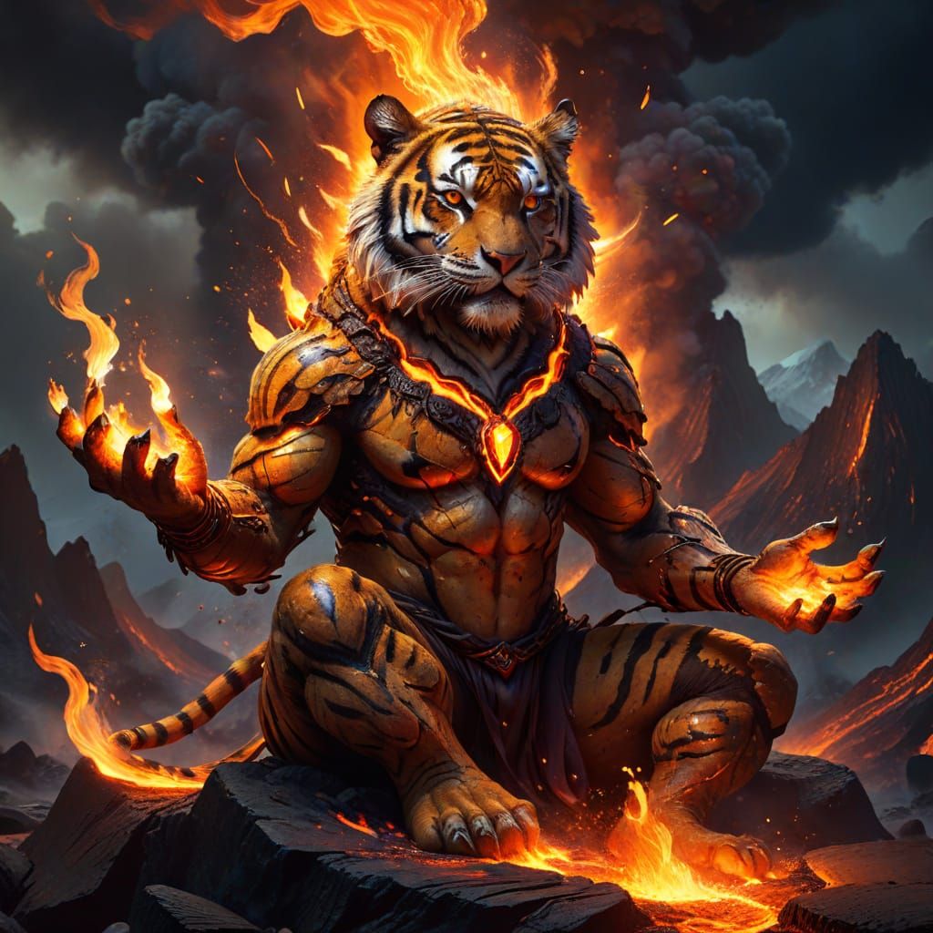 Surreal Tiger Ignites with Inner Flame