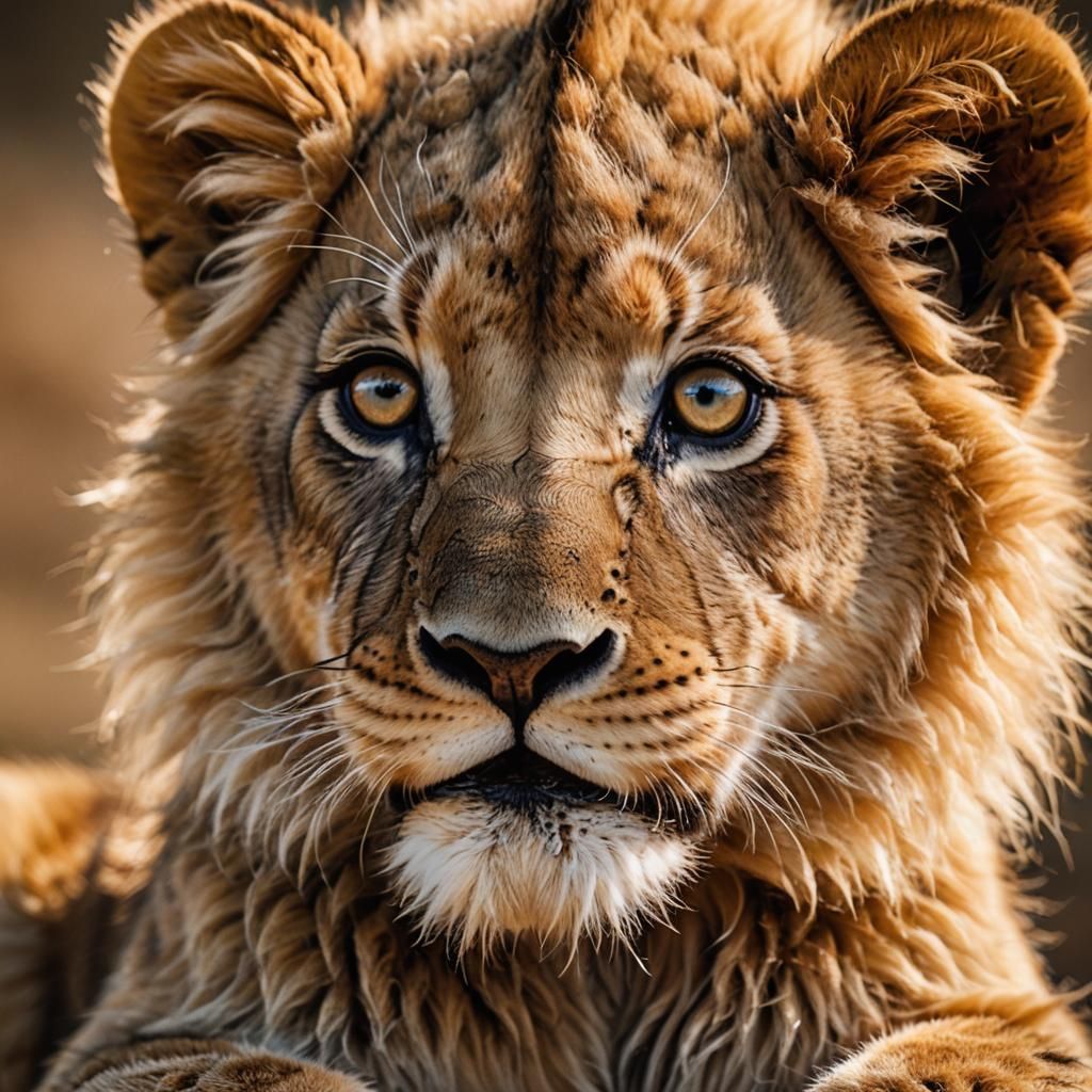 Lion Cub Sits on Finger: Wildlife Macro Photography