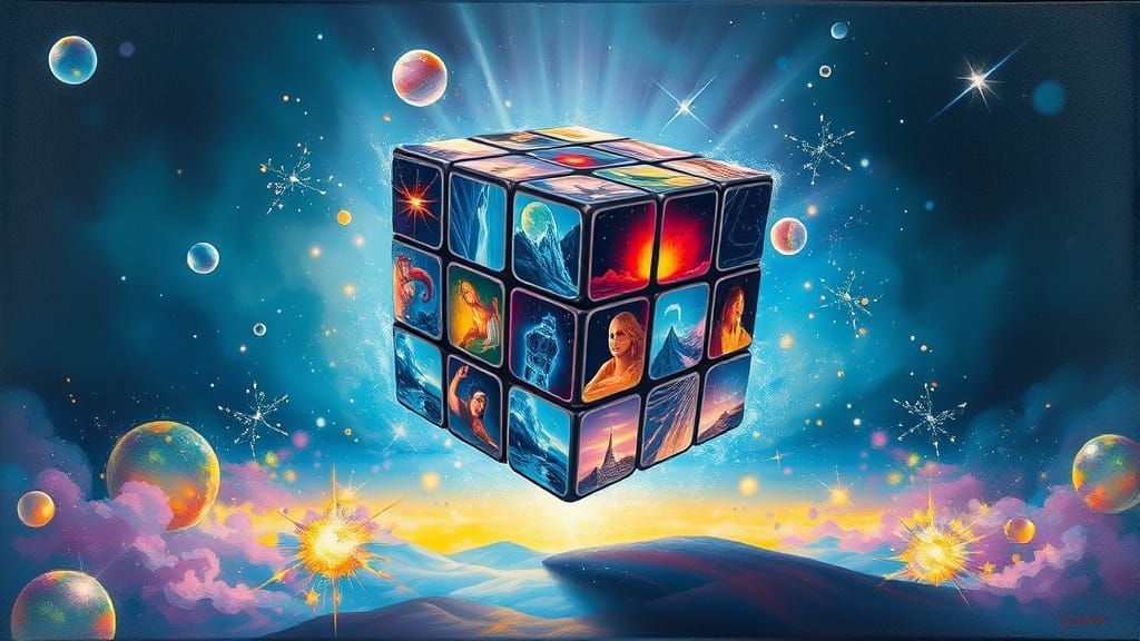 Surreal Oil Painting of a Glowing Rubik's Cube