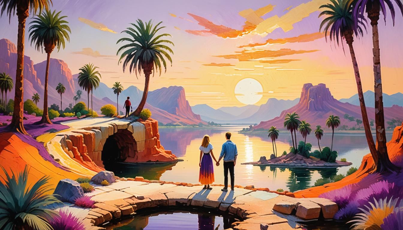 Paradise Found: Couple Gazing Through Stone Archway