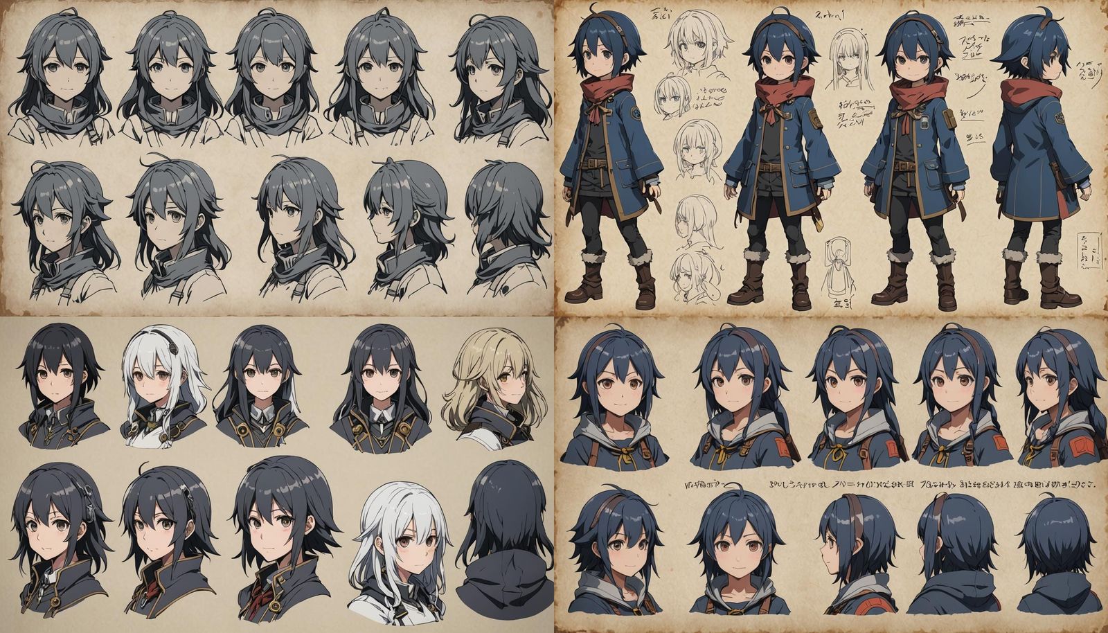 Anime Character Design in Blueprint Style