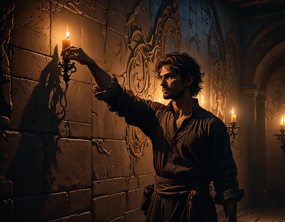 Shadow Figure Grasping Hair in Candlelight