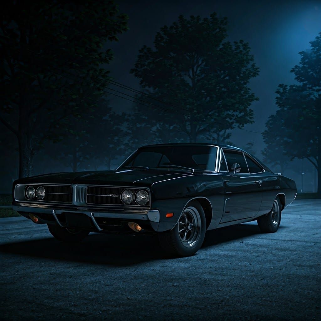 1969 Dodge Charger at night