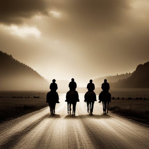 Sepia Riders on Village Road to Forest