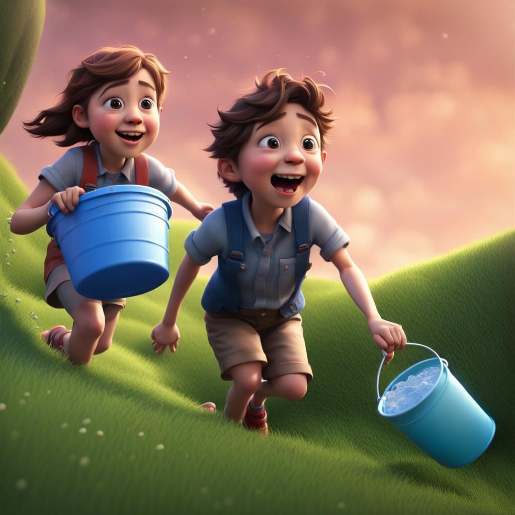 Jack and Jill's Tumbling Adventure: 3D Digital Art