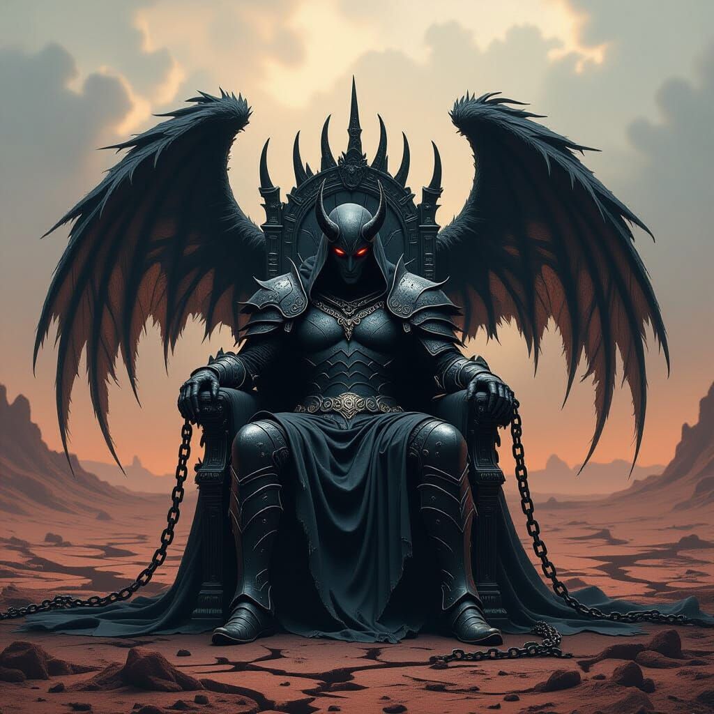 Melancholic Demon on Obsidian Throne in Dark Fantasy Style