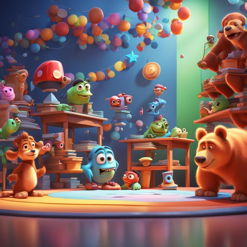 Pixar-Style 3D Render with Bright Colors