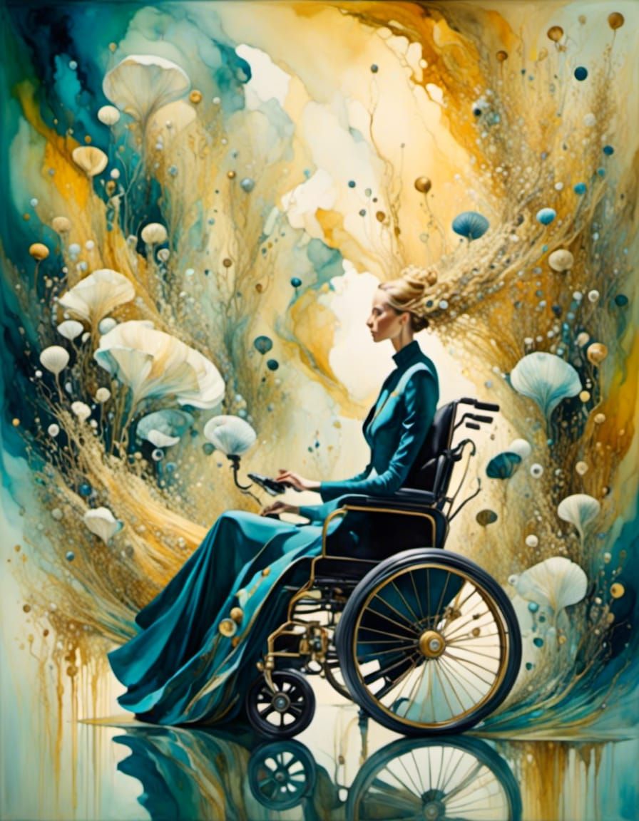 Dreamlike Wheelchair Portrait in Watercolor