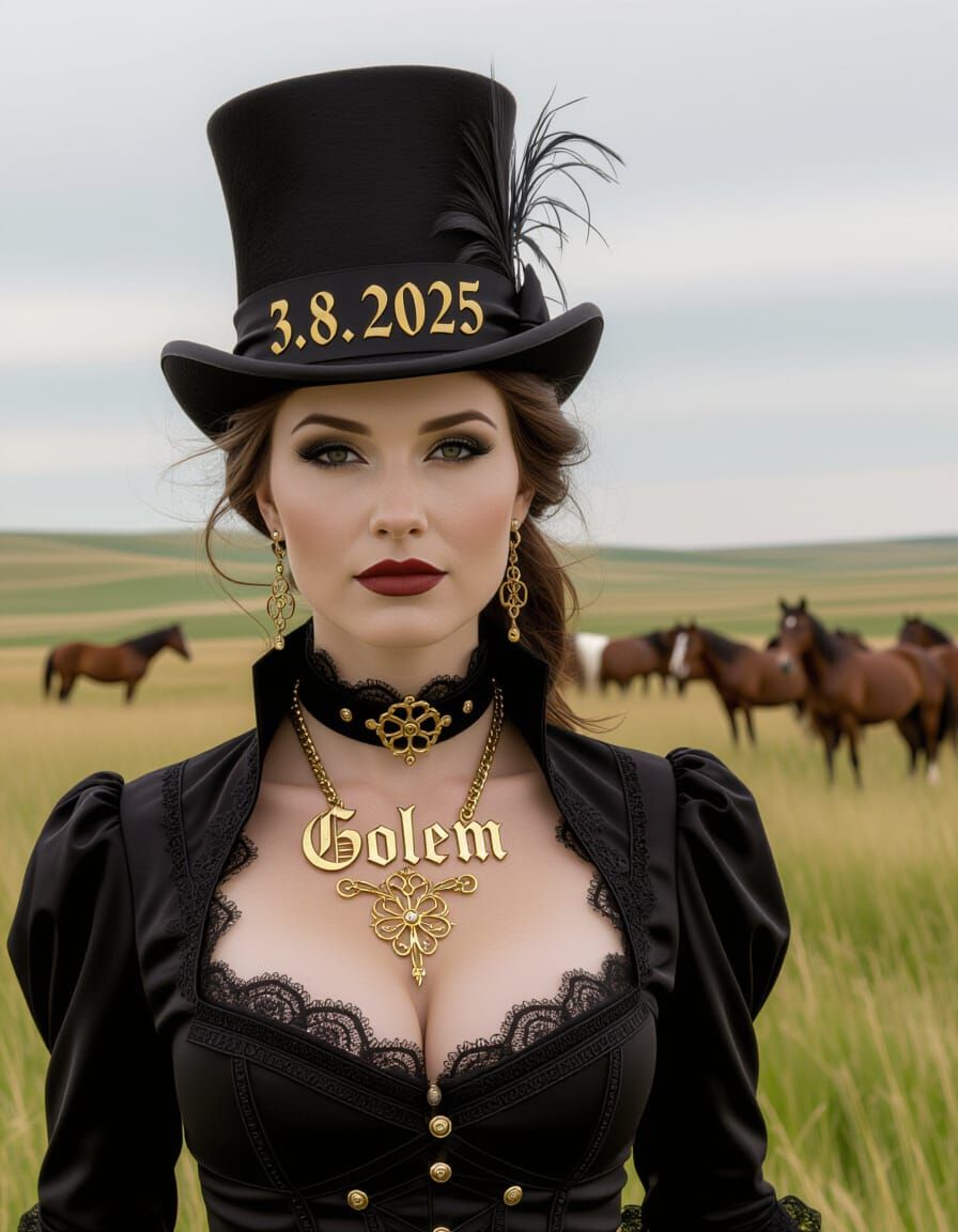 Steampunk Gothic Woman Travels to 19th Century Prairie